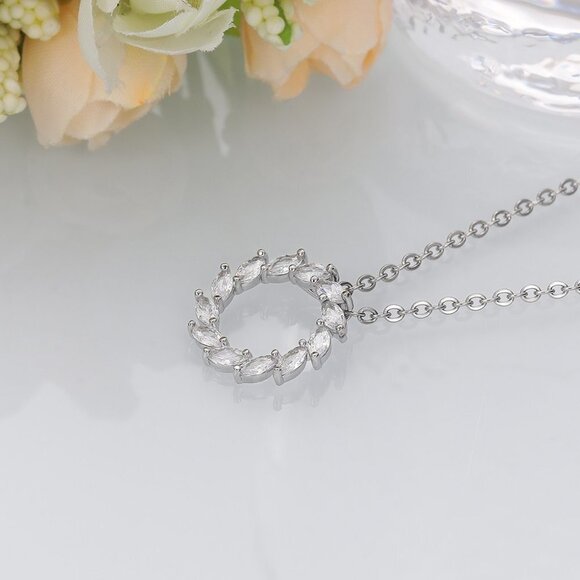 💎 Simple Shiny Hollow Round Many Marquis CZ Necklace for Women, EVGG1108 - Picture 5 of 6